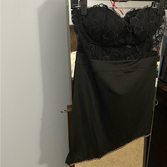 Chain Decor Lace Bandeau Sleeveless Plain Mini Corset Dress - Picture 2 of 5